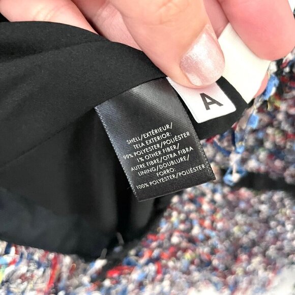 Ann Taylor Fiesta Tweed Fringe Jacket Red Blue Multi Color M Tall - Picture 4 of 6